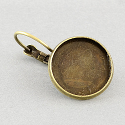 Accessoires dormeuses d'oreilles en laiton, avec plateau rond plat, bronze antique, Plateau: 8 mm, 22x11mm, pin: 0.7 mm