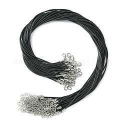 Fabricación de collar de cordón de algodón encerado 30pcs, con cierres de pinza de langosta de aleación y cadenas de hierro, negro, 44x0.15 cm