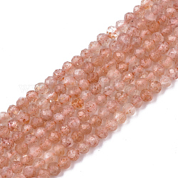 Natürliche sunstone Perlen Stränge, Klasse A +, Runde, facettiert (32 Facetten), 2~3 mm, Bohrung: 0.5 mm, ca. 167~169 Stk. / Strang, 15.39 Zoll ~ 15.71 Zoll (39.1~39.9 cm)