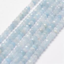 Acquamarina naturale fili di perle, sfaccettato, rondelle, 4x3mm, Foro: 1 mm, circa 135pcs/filo, 15.3 pollice