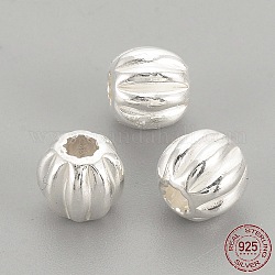 925 perles ondulées en argent sterling, ronde, couleur d'argent, 6x5.5mm, Trou: 2mm