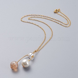Colliers à pendentif en perles de verre et perles de verre écologiques, avec un fil de cuivre, chaînes de câble en laiton et fermoirs à ressort, or, burlywood, 18 pouce (45.7 cm)