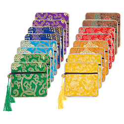 Hobbiesay 16 pz 8 colori sacchetto del regalo del sacchetto dei monili della chiusura lampo del broccato cinese della nappa, quadrata con motivo floreale, colore misto, 11.5~11.8x11.5~11.8x0.4~0.5cm, 2 pz / colore