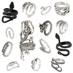 Pandahall elite 14pcs 14 set di anelli per polsini in lega stile serpente e drago, anelli impilabili gotici per uomo, colore misto, taglia americana 5 1/4 (15.9 mm) ~ taglia americana 10 1/2 (20.1 mm), 1pc / style