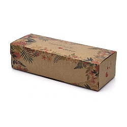 Coffret cadeau imprimé à la main, rectangle avec motif de fleurs, burlywood, 7-1/2x2-3/4x2 pouce (19.1x7x5 cm)