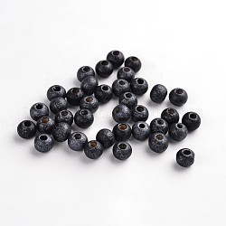 Perle di legno naturale rotonde, tinto,  piombo libero, nero, 7~8x8~9mm, Foro: 2~3 mm, circa 3000pcs/500g
