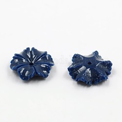 Dyed Synthetic Coral Beads, Flower, Marine Blue, 12x12x3mm, Hole: 1mm