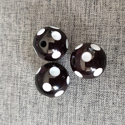 Непрозрачные шарики cmолы, круглые, с узором в горошек, чёрные, 16 мм, отверстие : 1.5 мм, 200 шт / пакет