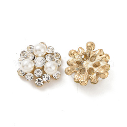 Abs cabochon perla imitazione, con la lega del rhinestone scoperta, fiore, oro, 20x19x8.5mm