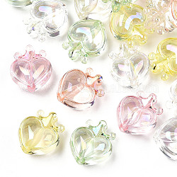 Placage uv perles acryliques irisées arc-en-ciel transparentes, coeur avec la couronne, couleur mixte, 24.5x21.5x14mm, Trou: 3mm
