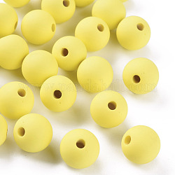 Perles acryliques, de Style caoutchouté, la moitié foré, ronde, jaune, 16mm, Trou: 3.5mm