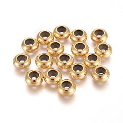 Perline in ottone, con gomma all'interno, perle scorrevoli, branelli del tappo, rondelle, vero placcato oro 18k, 7.5x4mm, Foro: 4 mm, foro di gomma: 1.8 mm