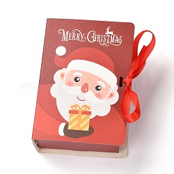 Coffrets cadeaux pliants de noël, forme de livre avec ruban, sacs d'emballage cadeau, pour cadeaux bonbons cookies, le père noël, 13x9x4.5 cm
