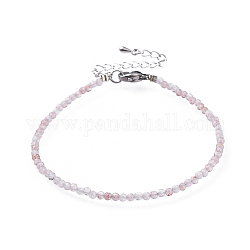 Natürliche Erdbeerquarz Perlen Armbänder, mit 304 Karabinerverschluss aus Edelstahl und Verlängerungsketten aus Messing, facettiert, 7-1/4 Zoll (18.5 cm)