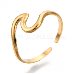 Ionenplattierung (IP) 304 Edelstahl-Seewellenmanschettenringe, offene Ringe für Frauen Mädchen, echtes 18k vergoldet, uns Größe 7 (17.9mm)