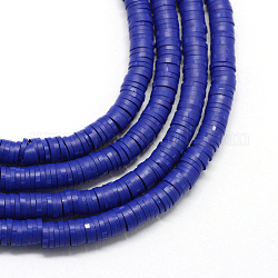 Perle di argilla polimerica fatte a mano ecologiche, Disco / rotondo piatta, perline Heishi, blu medio, 4x1mm, Foro: 1 mm, circa 380~400pcs/filo, 17.7 pollice