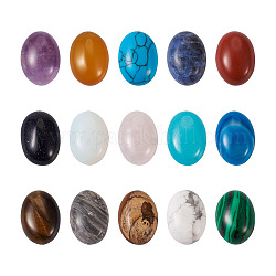 Kissitty 30pcs 15 cabochons de pierres précieuses naturelles et synthétiques de style, ovale, 18x13x5~7mm, 2 pièces / style
