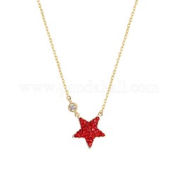 925 collar de plata de ley colgante, con diamante de imitación, estrella roja, dorado, cristal, 50 cm