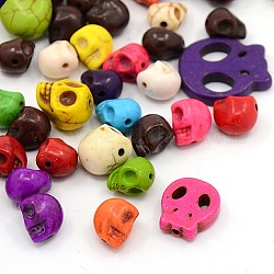 Синтетические бирюзовые бусины, окрашенные, череп, для изготовления ювелирных изделий Хэллоуин, разнообразные, разноцветные, 10.5~22x9.5~20x4~11 мм, отверстие : 1 мм