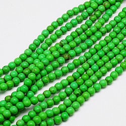 Chapelets de perles en turquoise synthétique, teinte, ronde, lime green, 4mm, Trou: 1mm, Environ 110 pcs/chapelet, 15.6 pouce