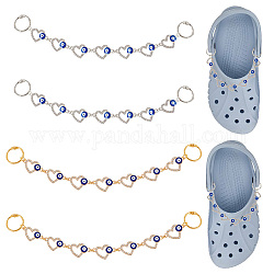 Nbeads 1 Set Alloy Enamel Crystal Rhinestone Heart with Evil Eye Link Shoe Decoration Chain, with Iron Loose Leaf Hinged Rings, Platinum & Light Gold, 215mm, 2 colors, 2pcs/color, 4pcs/set