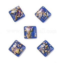 Прозрачные смолы кабошоны, с цветком и золотой/серебряной фольгой, квадратный, стальной синий, 16x16x6 мм