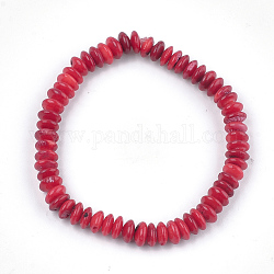 Braccialetti elasticizzati con perline di corallo sintetico, rondelle, rosso, 2 pollice ~ 2-1/8 pollici (5~5.5 cm)