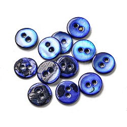 Bottoni di madreperla d'acqua dolce, 2-foro, rotondo e piatto, blu, 9x1~2mm, Foro: 1.5 mm