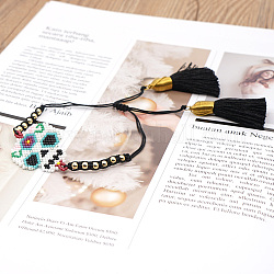 Braccialetto di perline intrecciate con semi di miyuki con doppia nappa, braccialetto dell'amicizia del teschio per le donne, colorato, 11 pollice (28 cm)