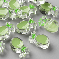 Perles acryliques émail transparent, ananas, vert jaune, 25x15x9mm, Trou: 3.5mm