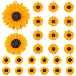 PandaHall 24pcs Resin Sunflower Pendants, 2 Size Flatback Daisy Flower Charms Orange Sunflower Charms with Peg Bail for Jewellery Making Bracelet Necklace Accessories, 30mm(1.2 inch)/25mm(1 inch)