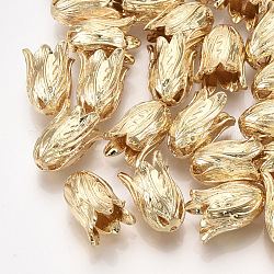 Latón casquillo del grano, Tapas finales para la fabricación de joyas, flor, real 18k chapado en oro, 16.5x12x11.5mm, agujero: 1.5 mm