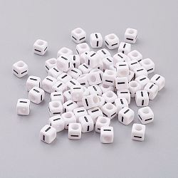 Pandahall 50g cuentas de letras con agujeros horizontales de acrílico opaco, cubo, letra i, 6x6x6mm, agujero: 3.2 mm