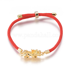 Bracelets réglables en nylon, Bracelets coulissants, bracelets bolo, avec liens en alliage et accessoires en laiton, Pi Xiu, or, rouge, 9 pouce (23 cm), 3mm