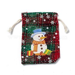 Bolsas de yute rectangulares con tema navideño con cordón de yute, tartán bolsos de mano, para envolver regalos, rojo, muñeco de nieve, 13.8~14x9.7~10.3x0.07~0.4 cm