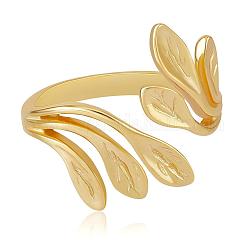 Anello foglia 925 anello aperto regolabile in argento sterling avvolgente anello foglia anello segno di pace anello pianta gioielli regalo per le donne, oro, diametro interno: 16.5mm