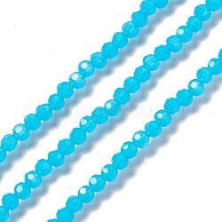 Brins de perles de verre à facettes (32 facettes), ronde, bleu profond du ciel, 4mm, Trou: 1mm, Environ 99~107 pcs/chapelet, 14.09~15.43'' (35.8~39.2 cm)