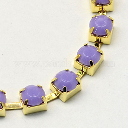 Golden Tone Iron Acrylic Claw Chains, Acrylic Rhinestone Cup Chains, Lilac, 6mm, about 65.61 Feet(20m)/bundle