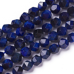 Natürlichen Tigerauge Perlen Stränge, gefärbt und erhitzt, facettierte Perlen im Sternschliff, Mitternachtsblau, 7~8 mm, Bohrung: 1 mm, ca. 47~48 Stk. / Strang, 15.2 Zoll ~ 15.5 Zoll (38.5~39.5 cm)