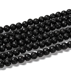 Runde Perlenstränge aus natürlichem Lavastein, Lavastein, 6 mm, Bohrung: 1 mm, ca. 66 Stk. / Strang, 15.7 Zoll