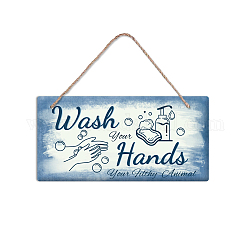 PVC-Kunststoff hängende Wanddekorationen, mit Juteschnur, Rechteck mit Wort waschen Hände, Farbig, Wort, 15x30x0.5 cm