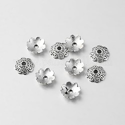 Stile tibetano tappi fiore della lega tallone, argento antico, 8x2mm, Foro: 1 mm