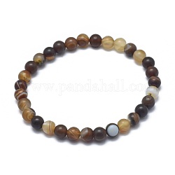 Bracelets extensibles en perles d'agate / agate rayée naturelle, ronde, 2 pouce ~ 2-3/8 pouces (5~6 cm), perle: 5.8~6.8 mm