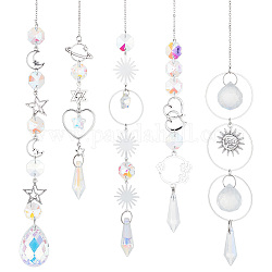 AHADERMAKER 5Pcs 5 Style Clear AB Glass Pendant Decorations, Hanging Sun Catchers, Rainbow Maker, for Home Decoration, Platinum, 305~360mm, 1pc/style