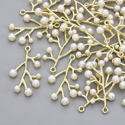 Pendentifs en alliage, avec abs en plastique imitation perle, branches, or clair, 37x22x6mm, Trou: 1.8mm