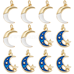 DICOSMETIC 12Pcs 2 Styles Moon Jewelry Charms Brass Enamel Crescent Pendants 18K Gold Plated White Moon and Dark Blue Star Moon Charm for Necklace Bracelet Jewelry Making and Crafting, Hole: 2.4mm