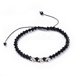 Verstellbare Nylonschnur geflochtenen Perlen Armbänder, mit halb handgefertigten transparenten Glasperlen und Perlen im tibetischen Stil, Stern, Schwarz, 2-1/8 Zoll (5.4 cm)