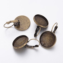 Flat Round Brass Leverback Earring Findings, Antique Bronze Color, Size: Tray: 18mm, about 33.5mm long, 14.5mm wide, Pin: 1mm