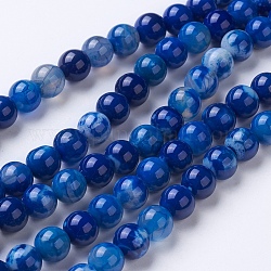 Natural Agate Beads Strands, Dyed & Heated, Grade A, Round, Blue, 6mm, Hole: 1mm, about 62pcs/strand, 14.9 inch(38cm)