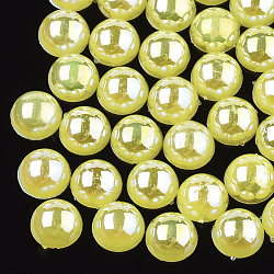 Cabochons en plastique ABS d'imitation nacre, de couleur plaquée ab , demi-rond, jaune, 8x4 mm, 3000 pcs / sac